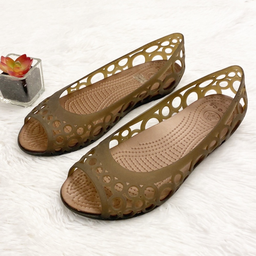 CROCS | Olive waterproof rubber slip on flats sandals women’s 9
